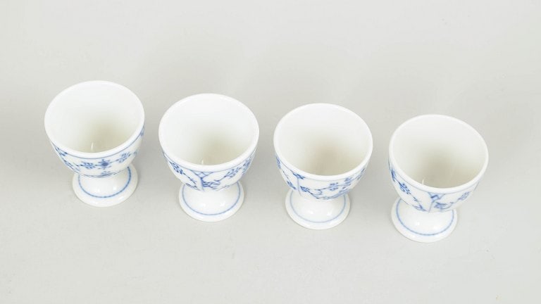Royal Copenhagen, Denmark. Blue Fluted Plain, set of four porcelain egg cups in cobalt underglaze. - 2