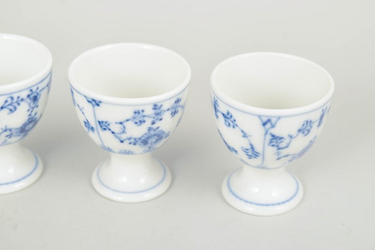 Royal Copenhagen, Denmark. Blue Fluted Plain, set of four porcelain egg cups in cobalt underglaze. - 3