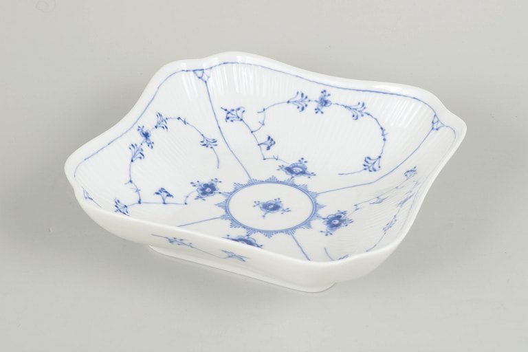 Royal Copenhagen, Denmark. Blue Fluted Plain, square porcelain bowl in cobalt underglaze. Dated - 2