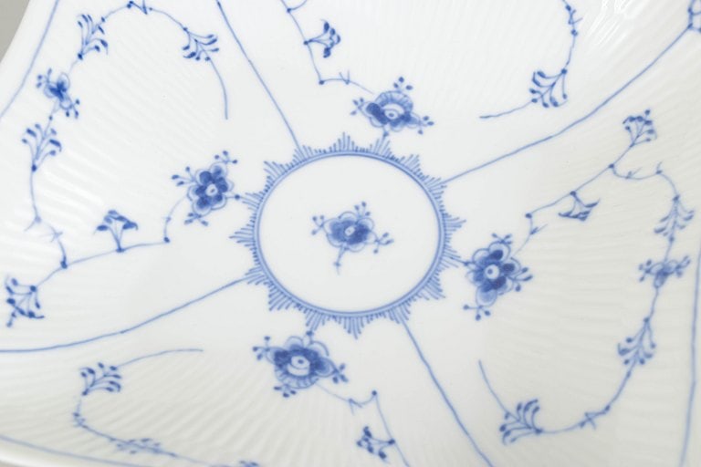 Royal Copenhagen, Denmark. Blue Fluted Plain, square porcelain bowl in cobalt underglaze. Dated - 3