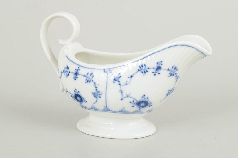 Royal Copenhagen, Denmark. Blue Fluted Plain porcelain sauce boat in underglaze blue. Dated 1967. (1 of 4)