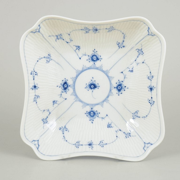 Royal Copenhagen, Denmark. Blue Fluted Plain square porcelain dish in underglaze blue. Approx. - 2