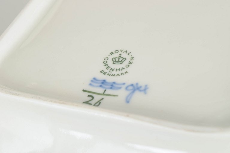 Royal Copenhagen, Denmark. Blue Fluted Plain square porcelain dish in underglaze blue. Approx. - 4