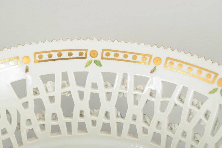 Royal Copenhagen, Denmark. Flora Danica basket with pierced body and botanical decoration. Approx. - 4