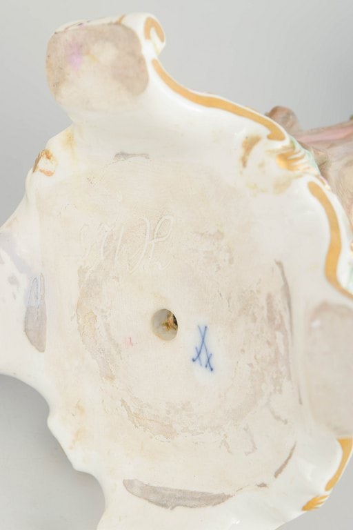 Meissen, Germany. Pair of porcelain three-light candlesticks with tree trunk, floral decoration and - 6