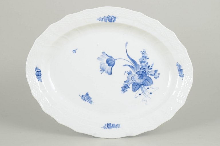 Royal Copenhagen, Denmark. Blue Flower Curved oval serving dish with blue floral motif in relief. (1 of 4)