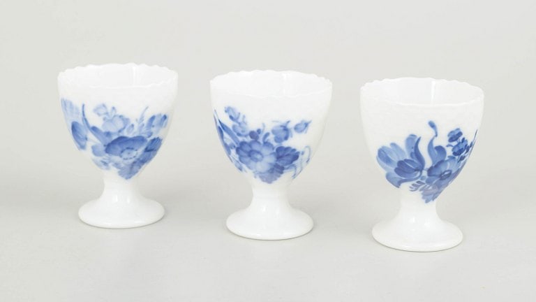 Royal Copenhagen, Denmark. Blue Flower Curved set of three porcelain egg cups with blue floral (1 of 4)