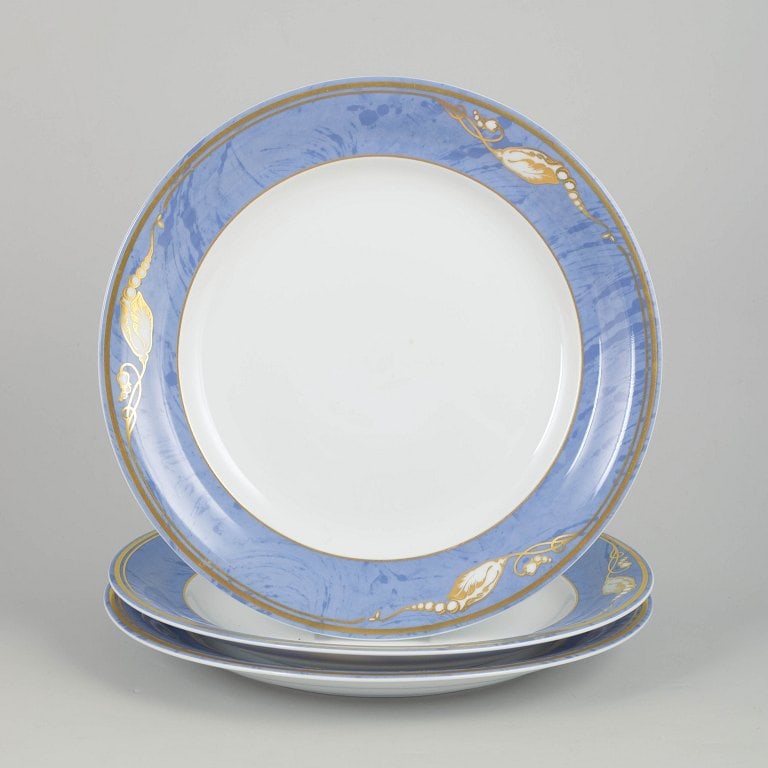 Royal Copenhagen, Denmark. Blue Magnolia, set of three porcelain dinner plates. Approx. 1990s. (1 of 4)