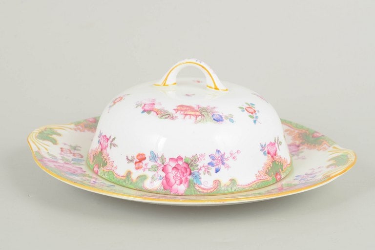 Royal Doulton, England. "Temple" porcelain cheese dome with colourful floral decoration. Approx. (1 of 5)