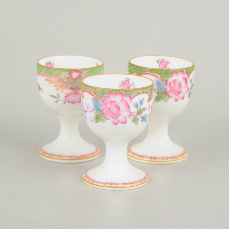 Royal Doulton, England. Temple series set of three porcelain egg cups with colourful floral (1 of 4)