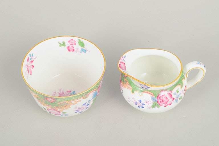 Royal Doulton, England. Temple series porcelain creamer and sugar bowl with colourful floral - 2