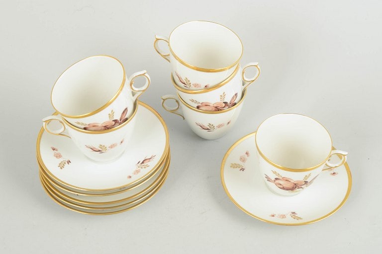 Royal Copenhagen, Denmark. Brown rose, set of six porcelain coffee cups with saucers with gilded - 2