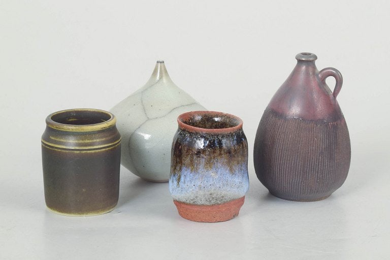 Sweden. Set of four miniature studio ceramic vases from Swedish ceramicists. Approx 1970s. (1 of 4)