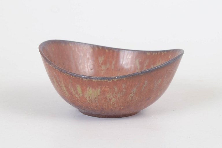 Gunnar Nylund for Rörstrand, Sweden. Stoneware bowl with organic form in brown and golden (1 of 4)