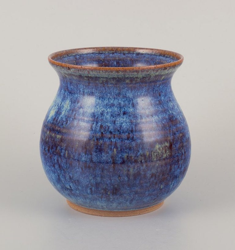 Swedish ceramicist. Unique ceramic vase with float glaze in blue tones. 1970s/80s. (1 of 6)