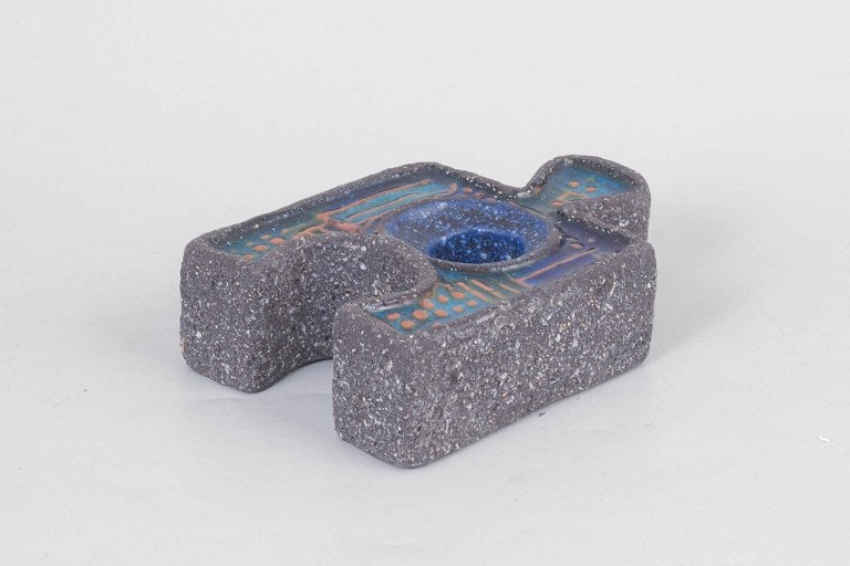 Nittsjö, Sweden. Stoneware candlestick, geometric form with blue and turquoise glaze. Approx. (1 of 4)