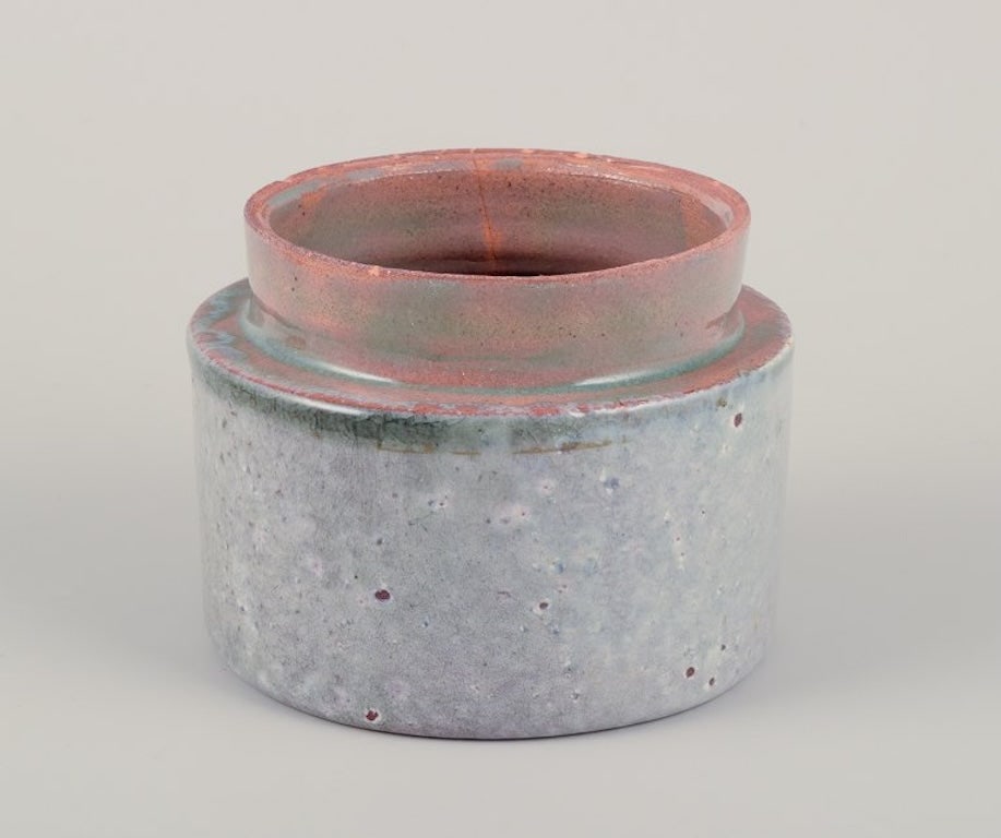 European studio potter. Two unique ceramic jars, one with a lid. Glazed in earth tones and blue-gray - 6