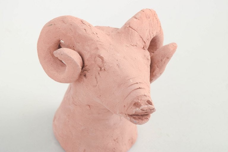 Nils-Erik Zetterström, Sweden. Ceramic ram figure in unglazed clay. Approx. 1980s. - 3