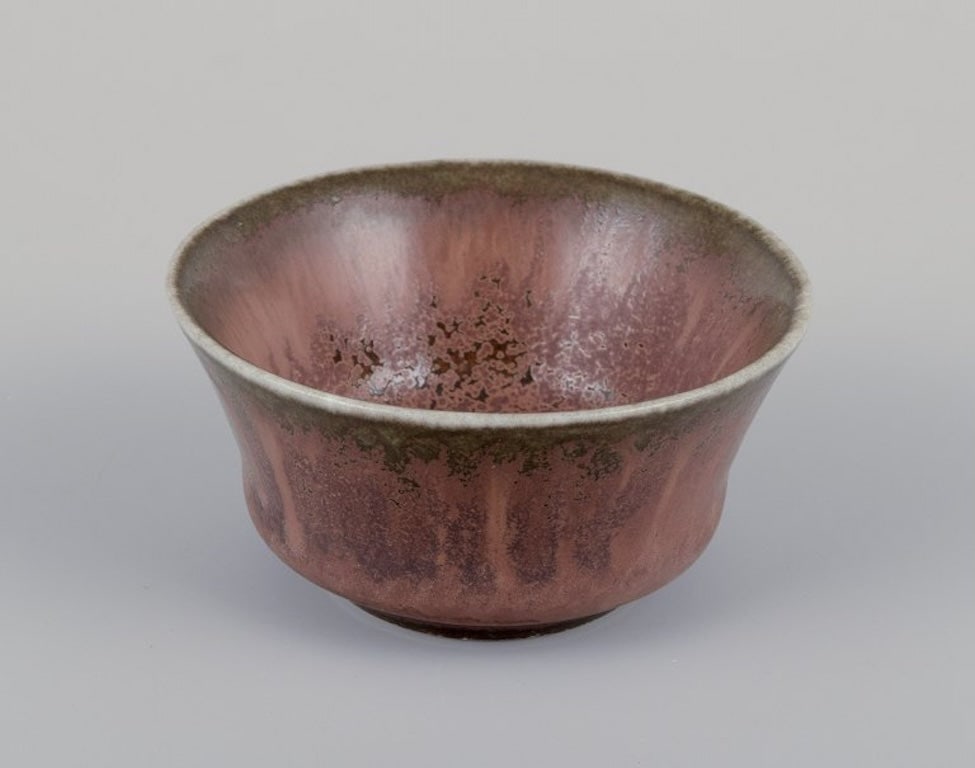 Carl Harry Stålhane for Rörstrand, Sweden. Miniature ceramic bowl with brown and green: Carl Harry Stålhane (1920-1990) for Rörstrand. Miniature ceramic bowl with brown and green glaze. Mid-20th century. Marked. In perfect condition. First factory quality. Dimensions: D 5.0 cm