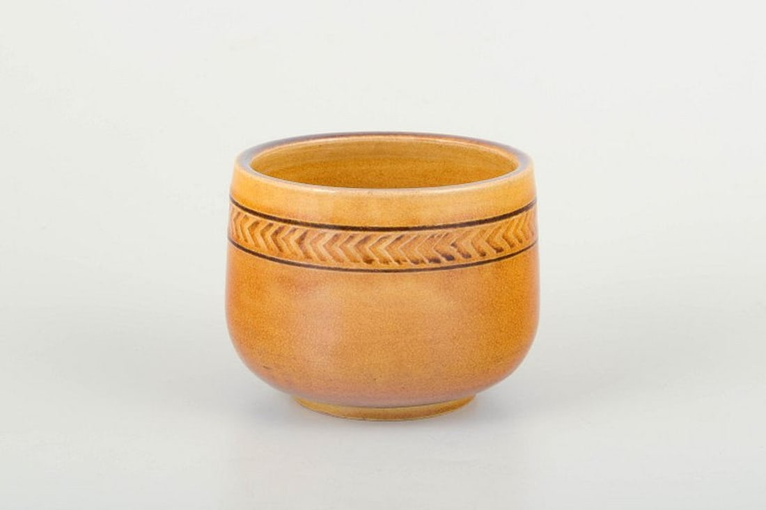 Nils Kähler for Kähler, Denmark. Small stoneware bowl in uranium glaze with impressed (1 of 4)