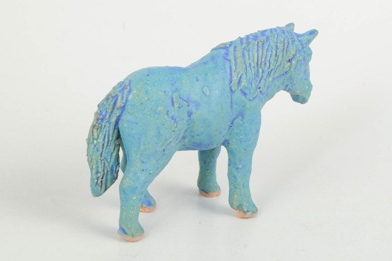 Nils-Erik Zetterström, Sweden. Ceramic pony figure with blue-green glaze. Approx. 1970s. - 3
