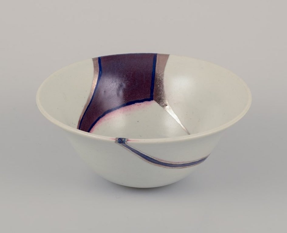 European studio ceramist. Unique ceramic bowl. Iron glaze. Late 20th century. (1 of 7)