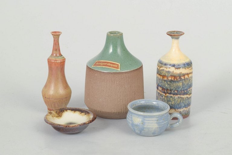 Höganäs and Swedish studio ceramicists, Sweden. Set of five miniature stoneware vases and (1 of 4)