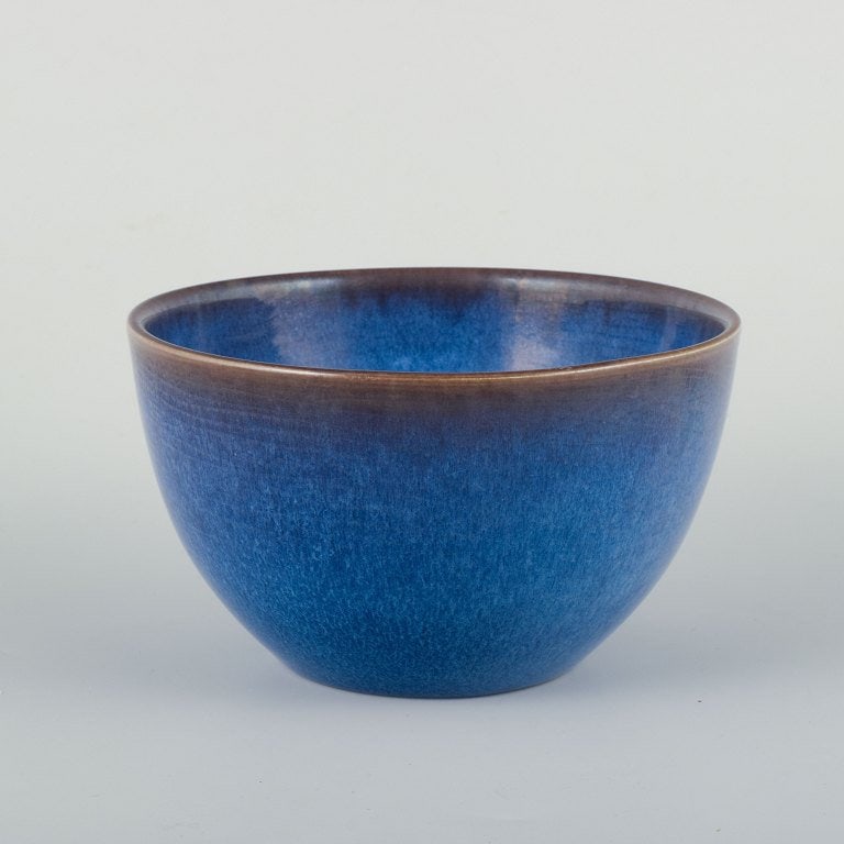 European studio potter. Ceramic bowl with harmonious rounded form. Ca. 1970s. (1 of 5)
