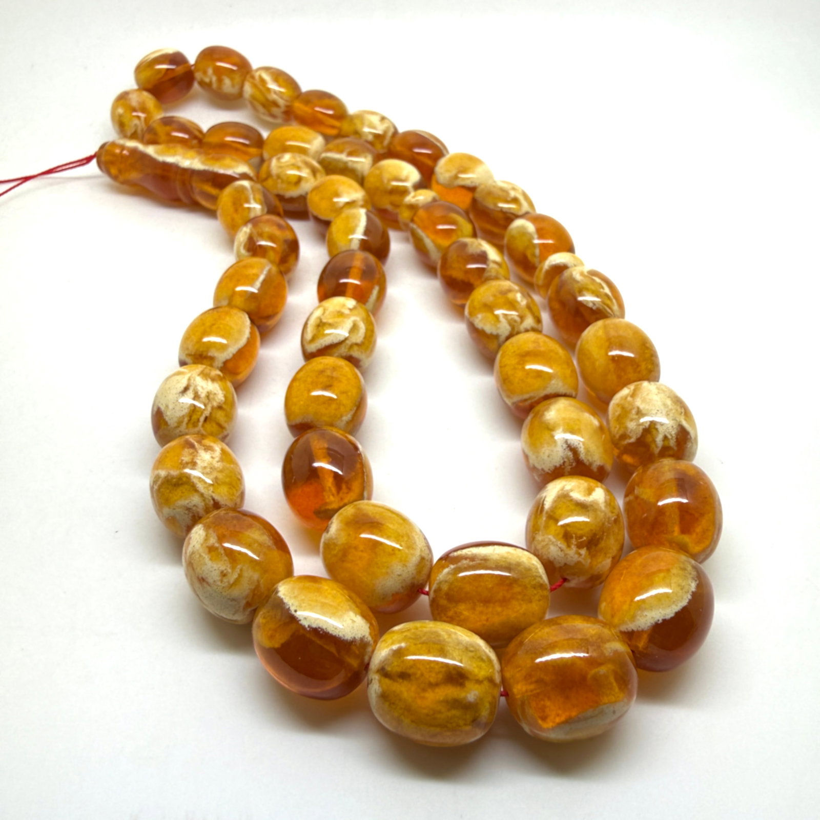 Alluring Amber Tesbih made from Round Amber beads with White Pattern - 10