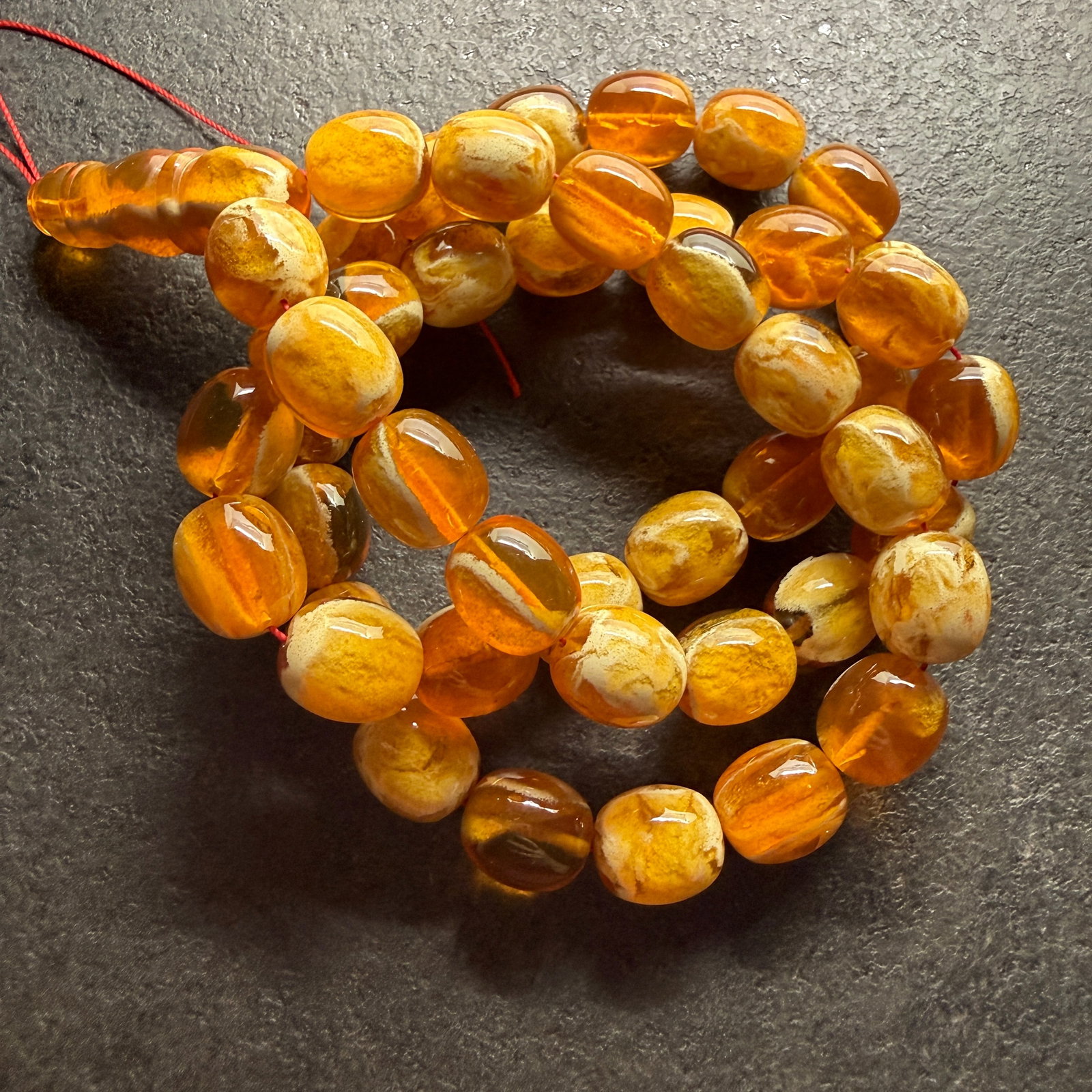 Alluring Amber Tesbih made from Round Amber beads with White Pattern - 2