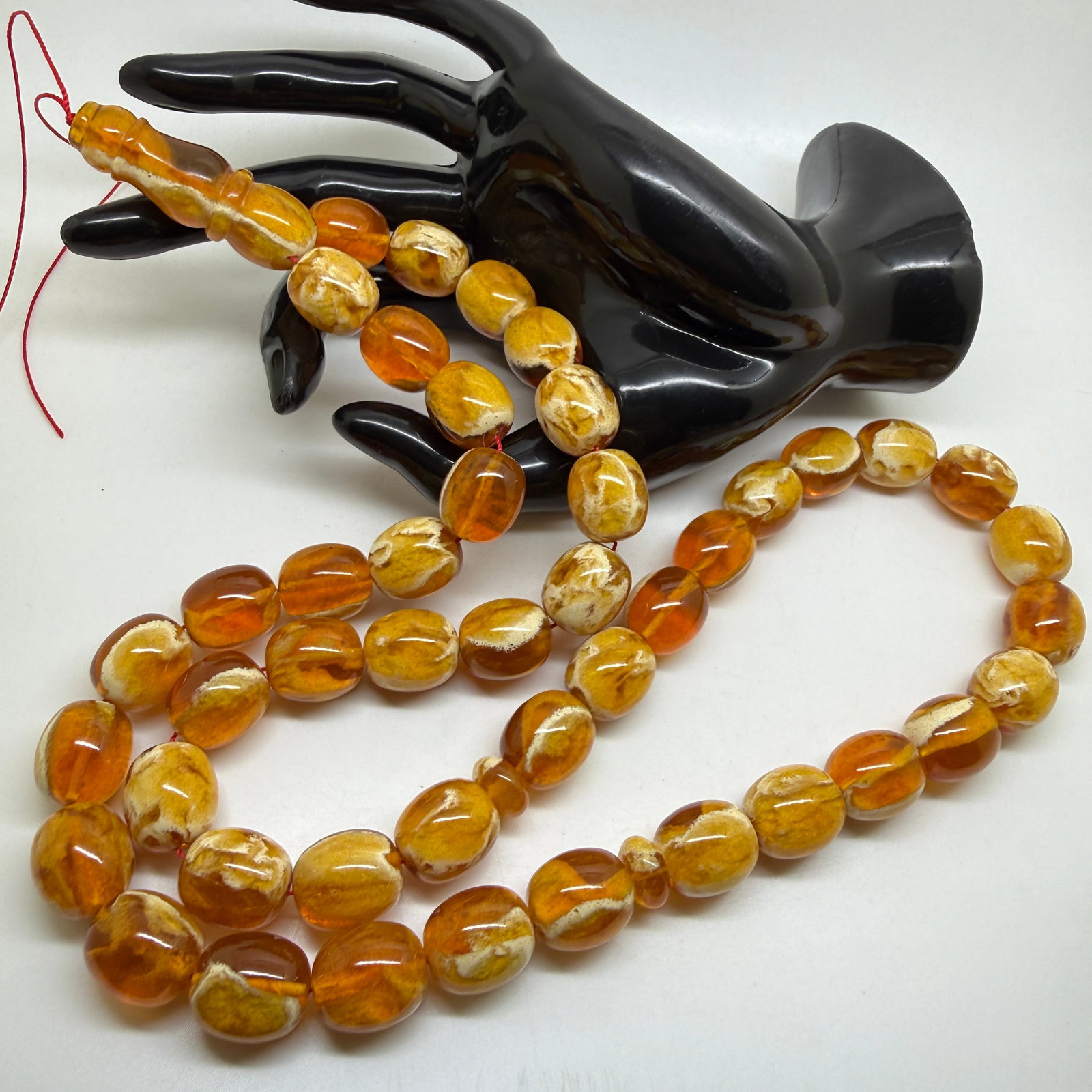 Alluring Amber Tesbih made from Round Amber beads with White Pattern - 4