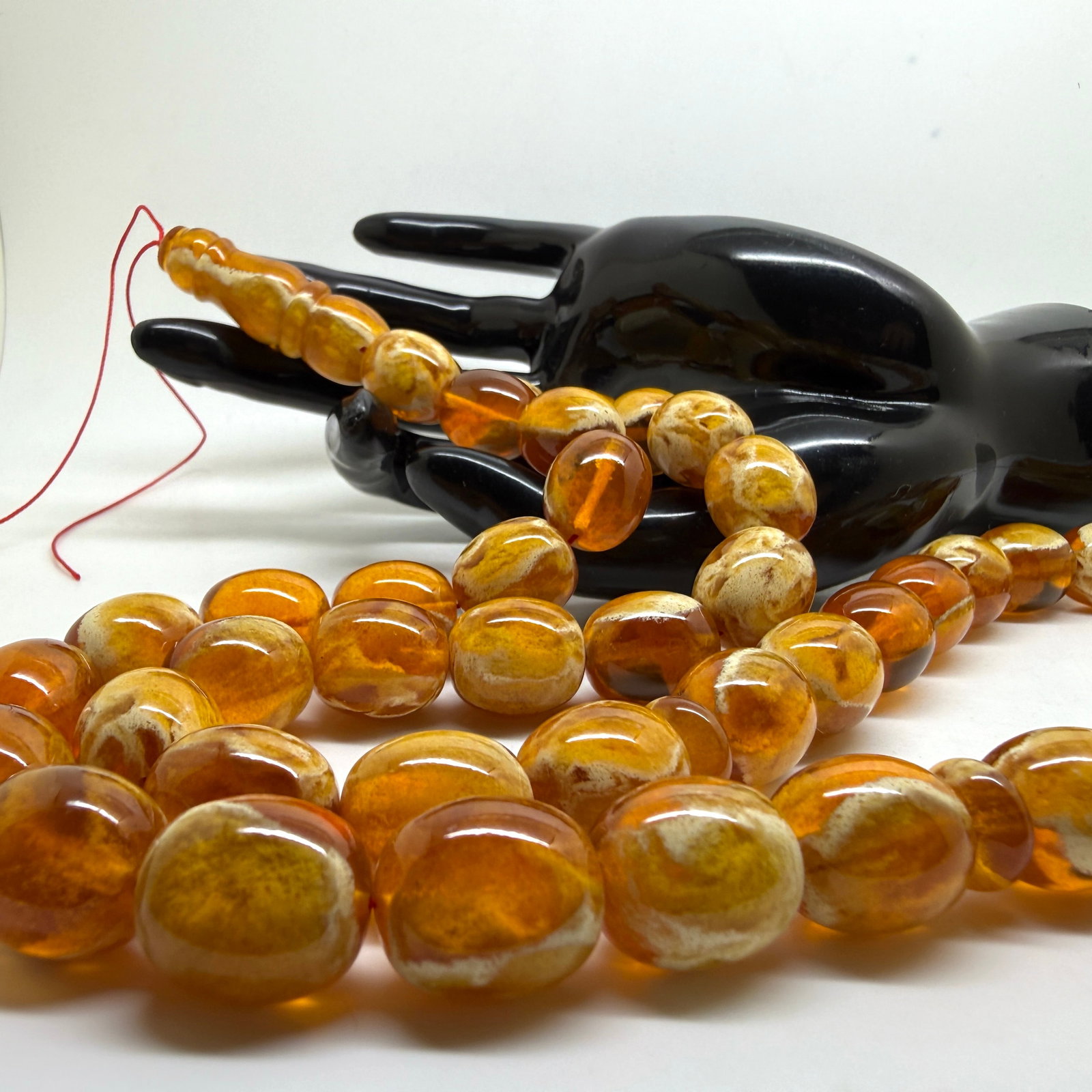 Alluring Amber Tesbih made from Round Amber beads with White Pattern - 5