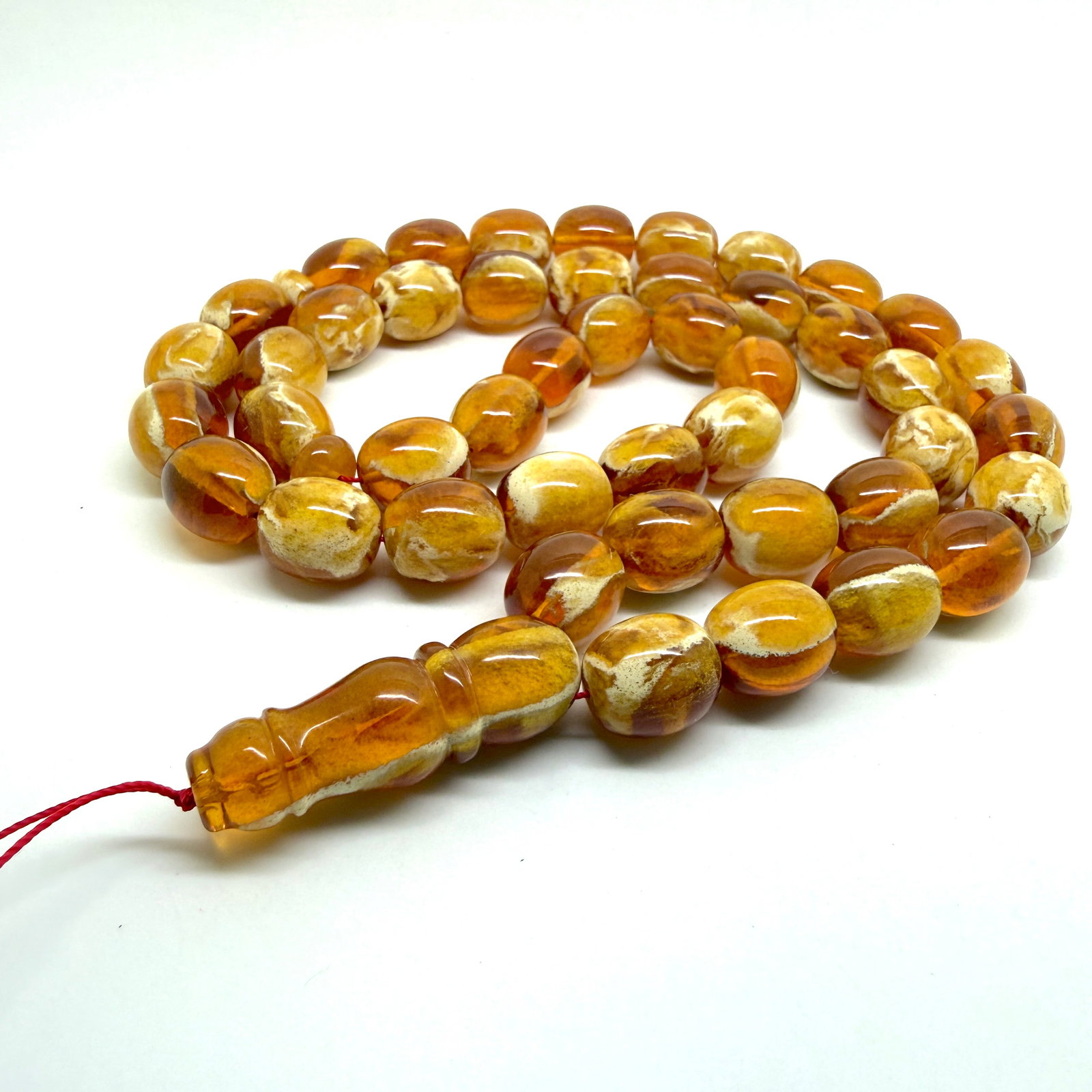 Alluring Amber Tesbih made from Round Amber beads with White Pattern - 6