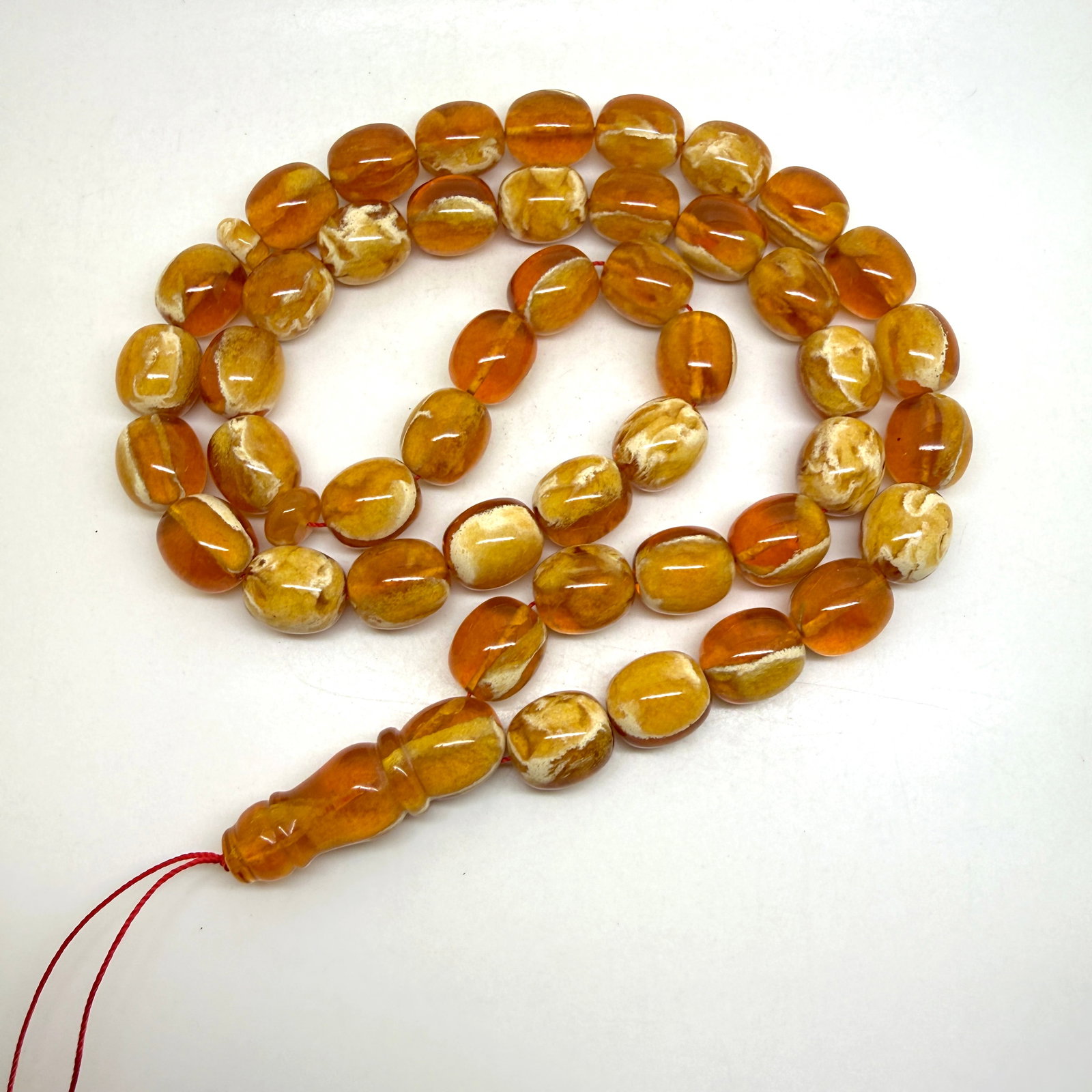 Alluring Amber Tesbih made from Round Amber beads with White Pattern - 7