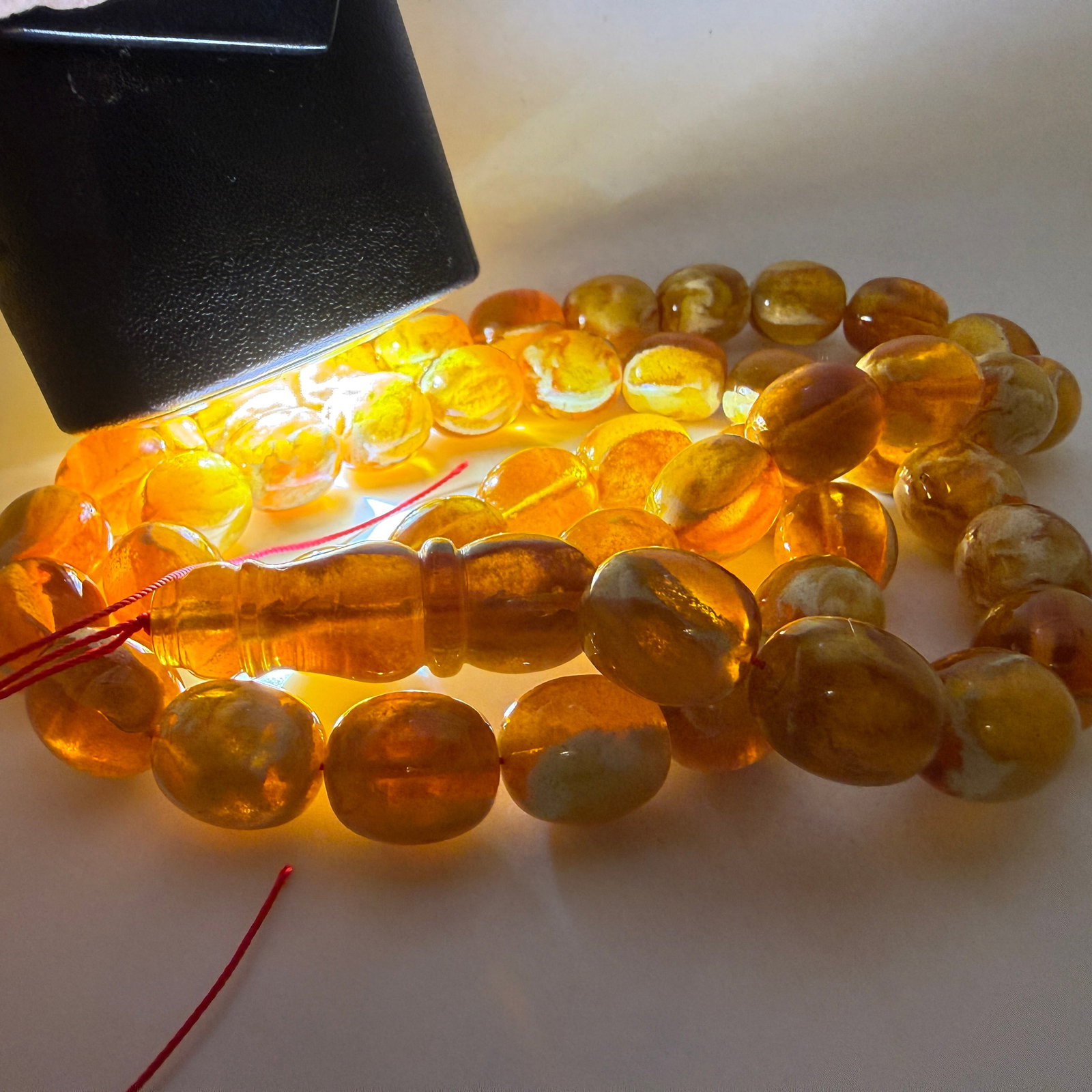 Alluring Amber Tesbih made from Round Amber beads with White Pattern - 8