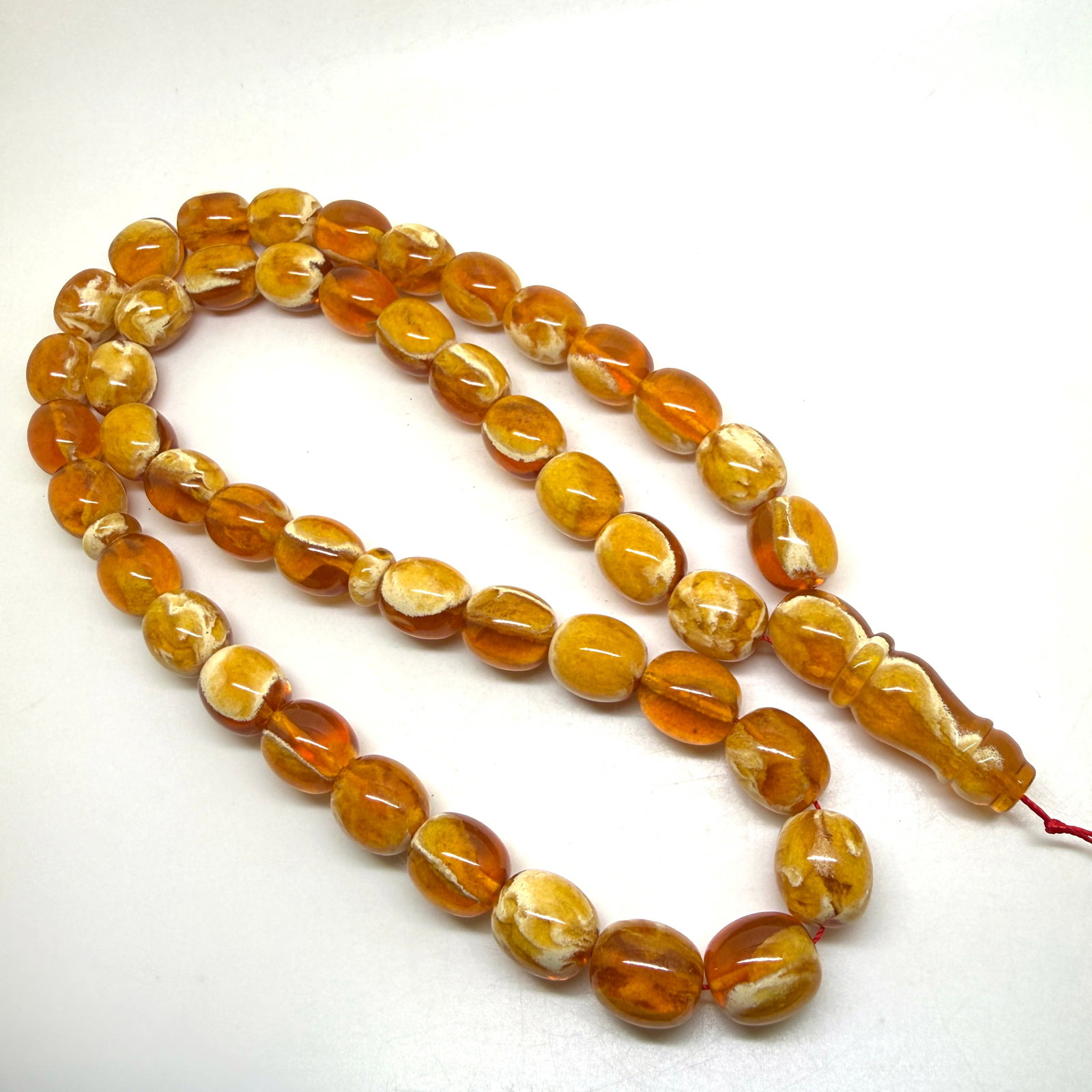Alluring Amber Tesbih made from Round Amber beads with White Pattern - 9