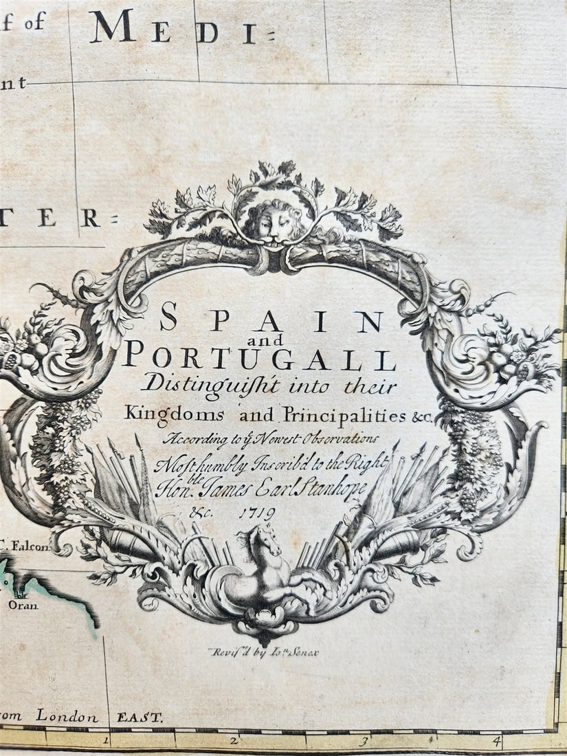 1719 A MAP of SPAIN & PORTUGAL by John Senex antique - 2