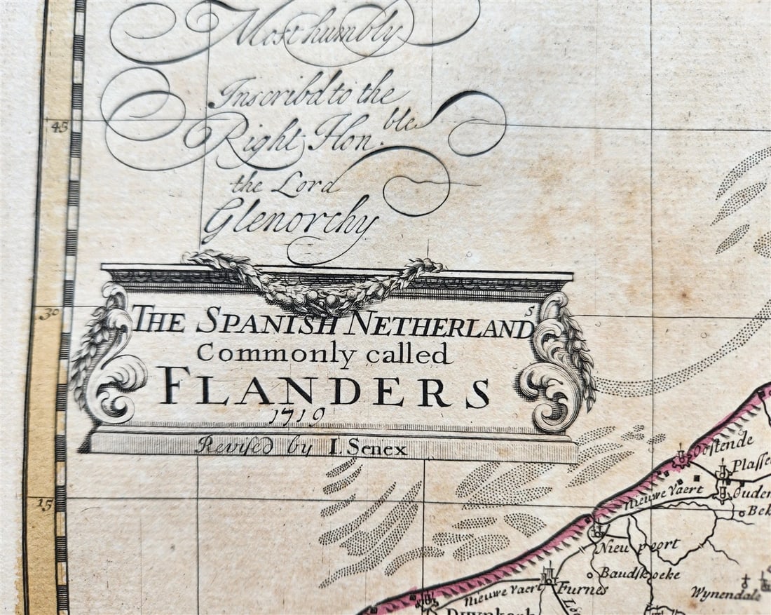 1719 A MAP of FLANDERS BELGIUM LUXEMBURG SPANISH NETHERLAND John Senex antique - 2