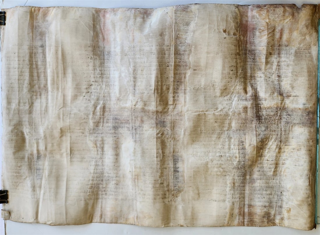 TORAH SCROLL FRAGMENT MANUSCRIPT on VELLUM 19th century ANTIQUE LEVITICUS 9:3 - 6