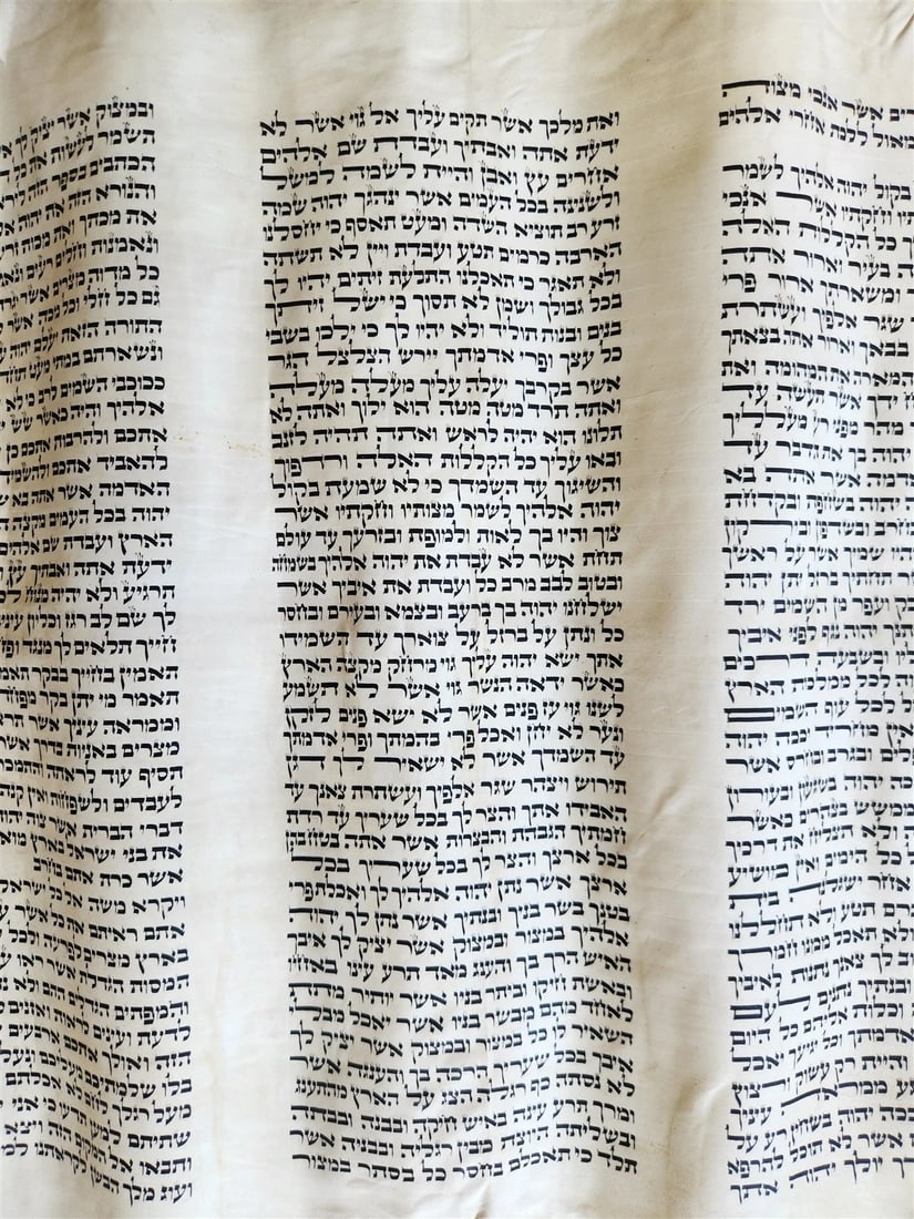 TORAH SCROLL FRAGMENT VELLUM MANUSCRIPT 19th century ANTIQUE DEUTERONOMY 28:30 - 5