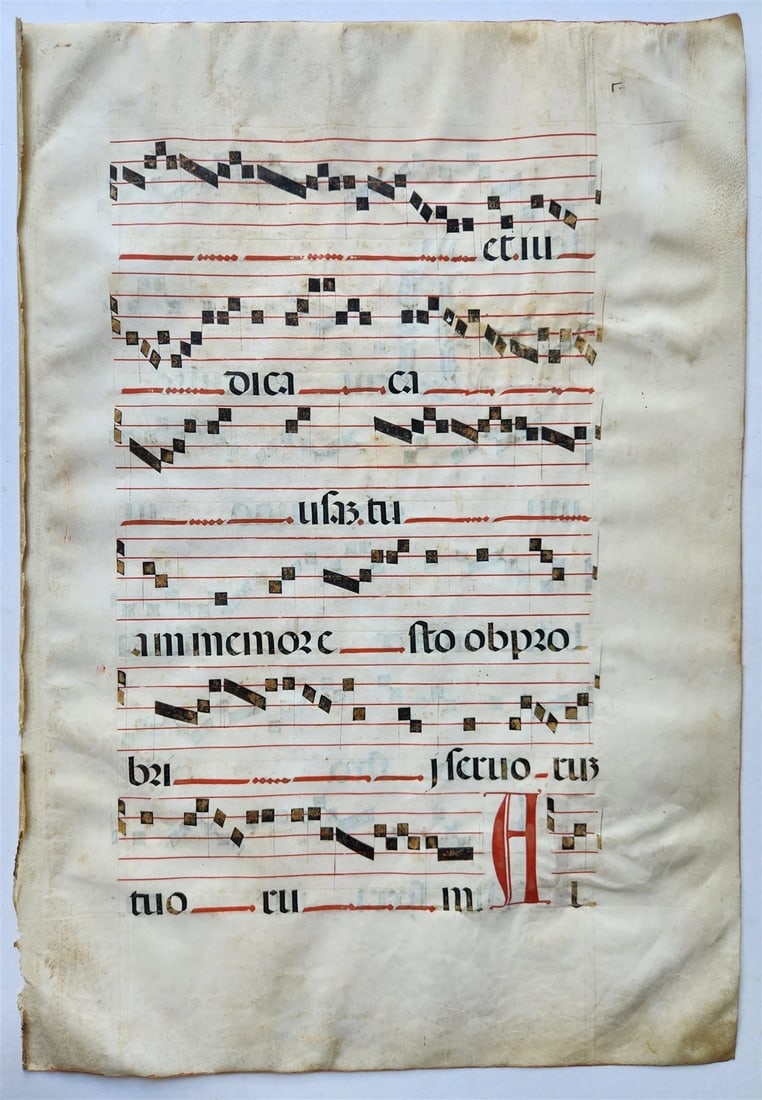17th cent. ANTIPHONAL MUSIC CHART VELLUM MANUSCRIPT antique LITURGICAL 18 x 26" (1 of 6)