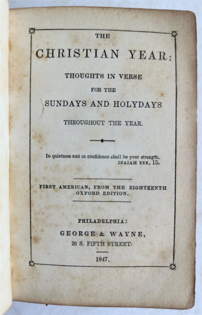 1847 THE CHRISTIAN YEAR thoughts in verse antique AMERICANA religious poetry - 2