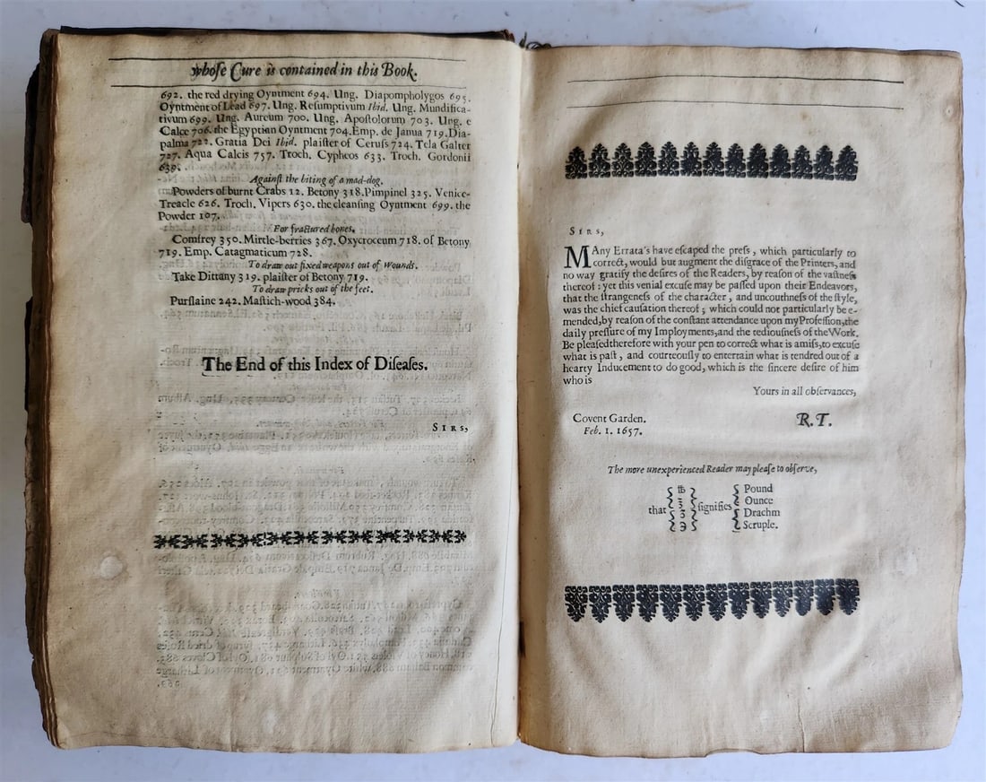 1657 MEDICINAL DISPENSATORY PHARMACOPOEA antique in ENGLISH - 9