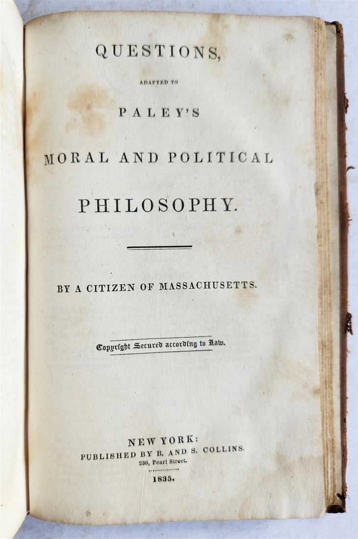 1835 PRINCIPLES of MORAL and POLITICAL PHILOSOPHY by W. Paley antique AMERICANA - 3