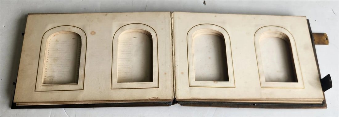 PHOTO ALBUM w/ MOTHER OF PEARL COVERS BRASS FRAME & CLASPS antique 19th CENTURY - 10
