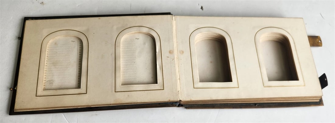 PHOTO ALBUM w/ MOTHER OF PEARL COVERS BRASS FRAME & CLASPS antique 19th CENTURY - 11