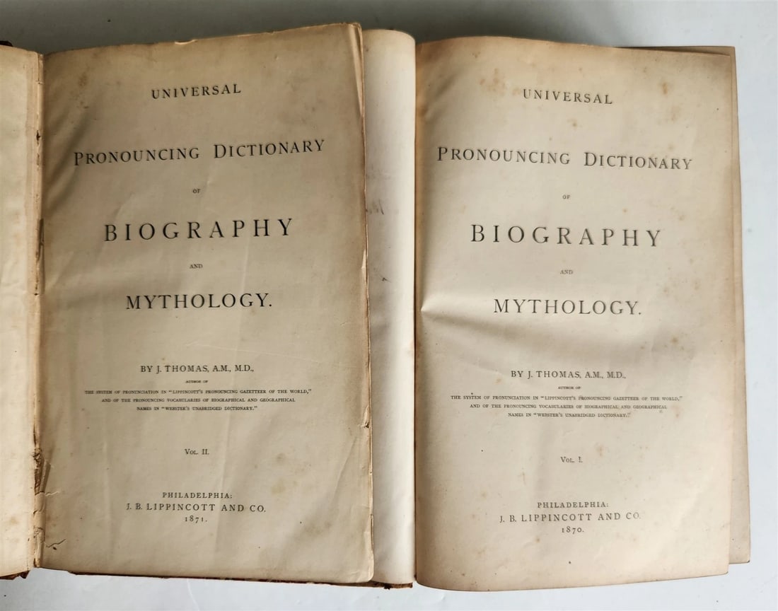 1870 SIGNED by AUTHOR ! Dictionary of Biography and Mythology antique 2 VOLUMES - 2