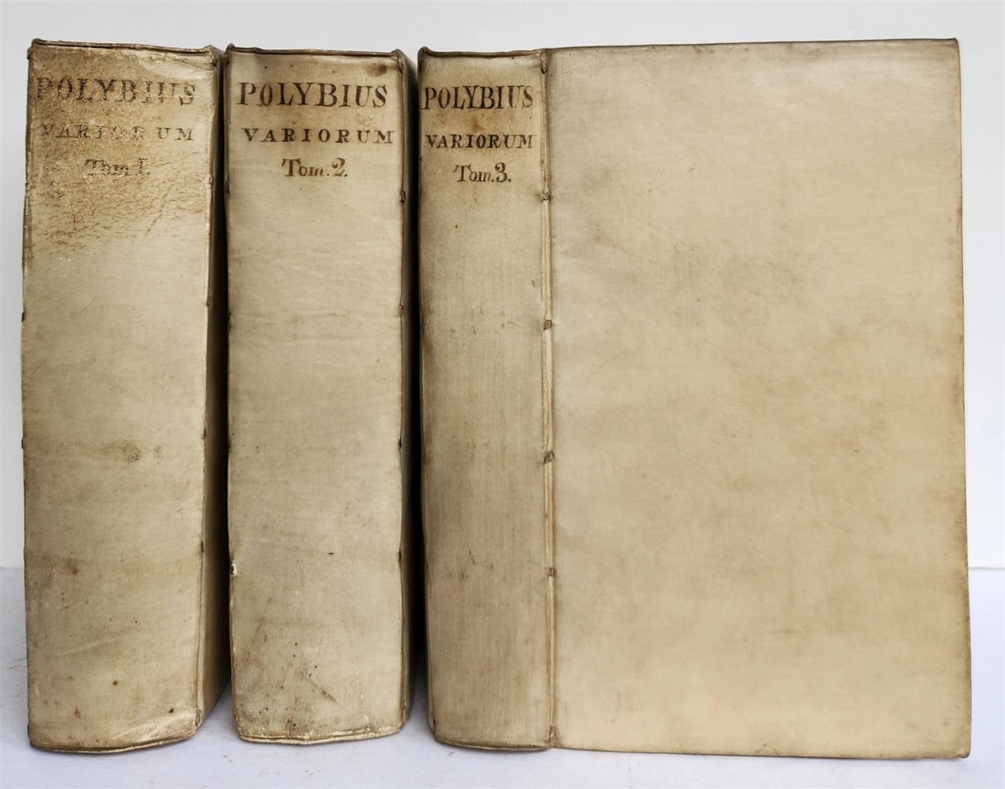1670 HISTORY by POLYBIUS antique 3 VOLUMES VELLUM BINDING in LATIN & GREEK (1 of 16)