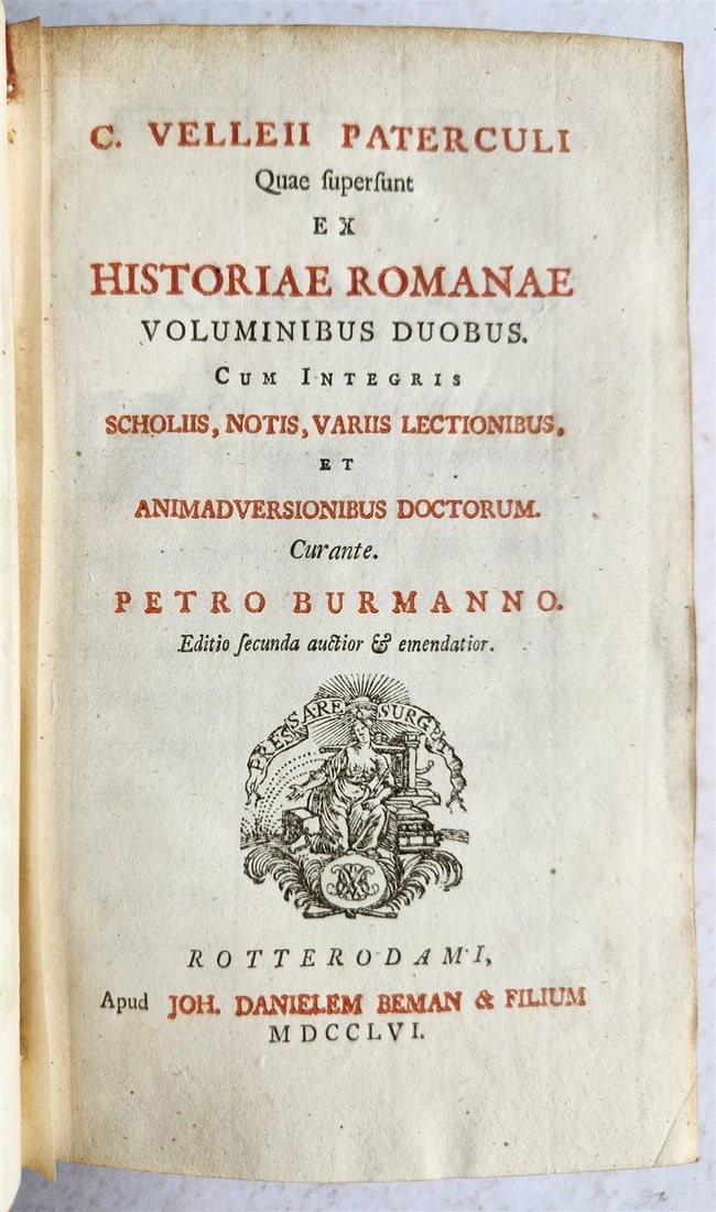 1756 ROMAN HISTORY by V. Paterculi antique VELLUM PRIZE BINDING w/ COAT OF ARMS - 2