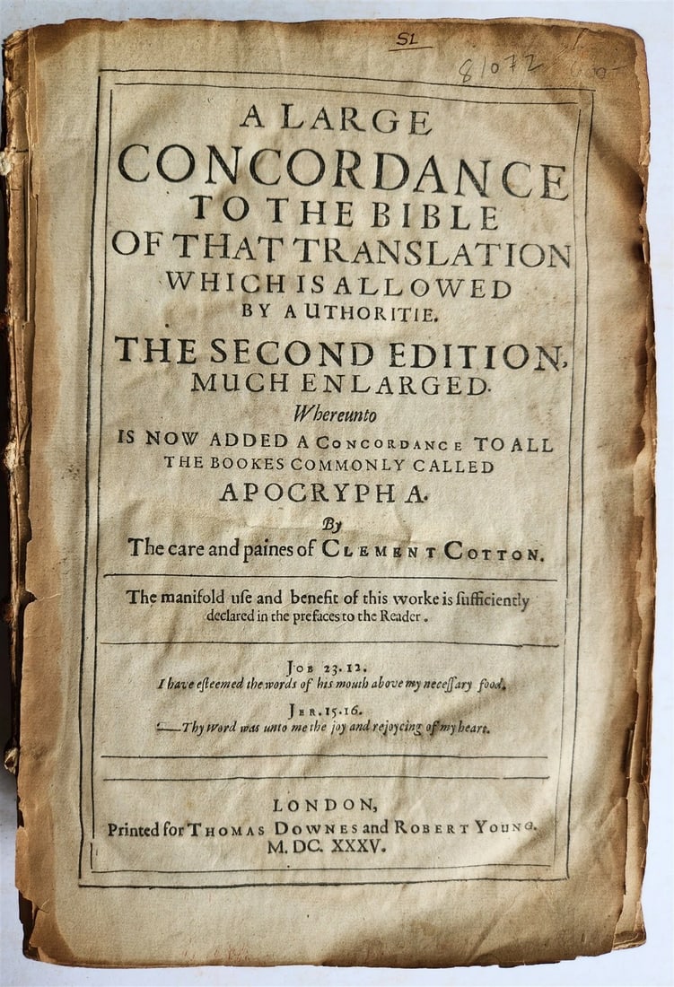1635 BIBLE CONCORDANCE in ENGLISH by Clement Cotton ANTIQUE (1 of 11)